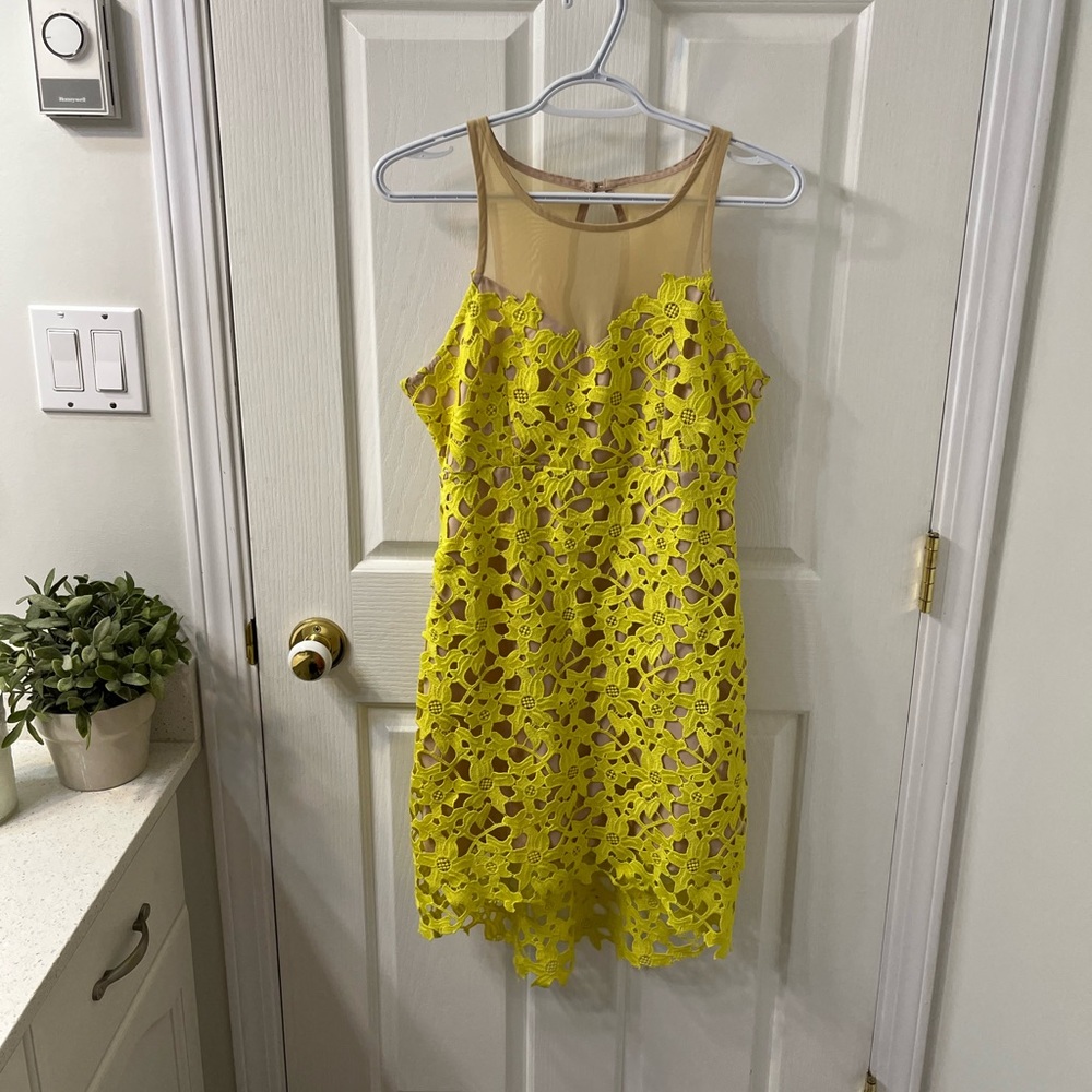 Yellow lace and mesh Lovers and Friends minidress, size M